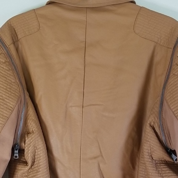 EUC Kate & Mallory Convertible Cognac Leather Vest Moto Jacket Perforated Detail - Picture 13 of 15